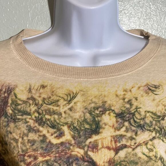 Zara‎ Basic T Shirt, novelty bear woods nature print, long line cream, s - Picture 4 of 7